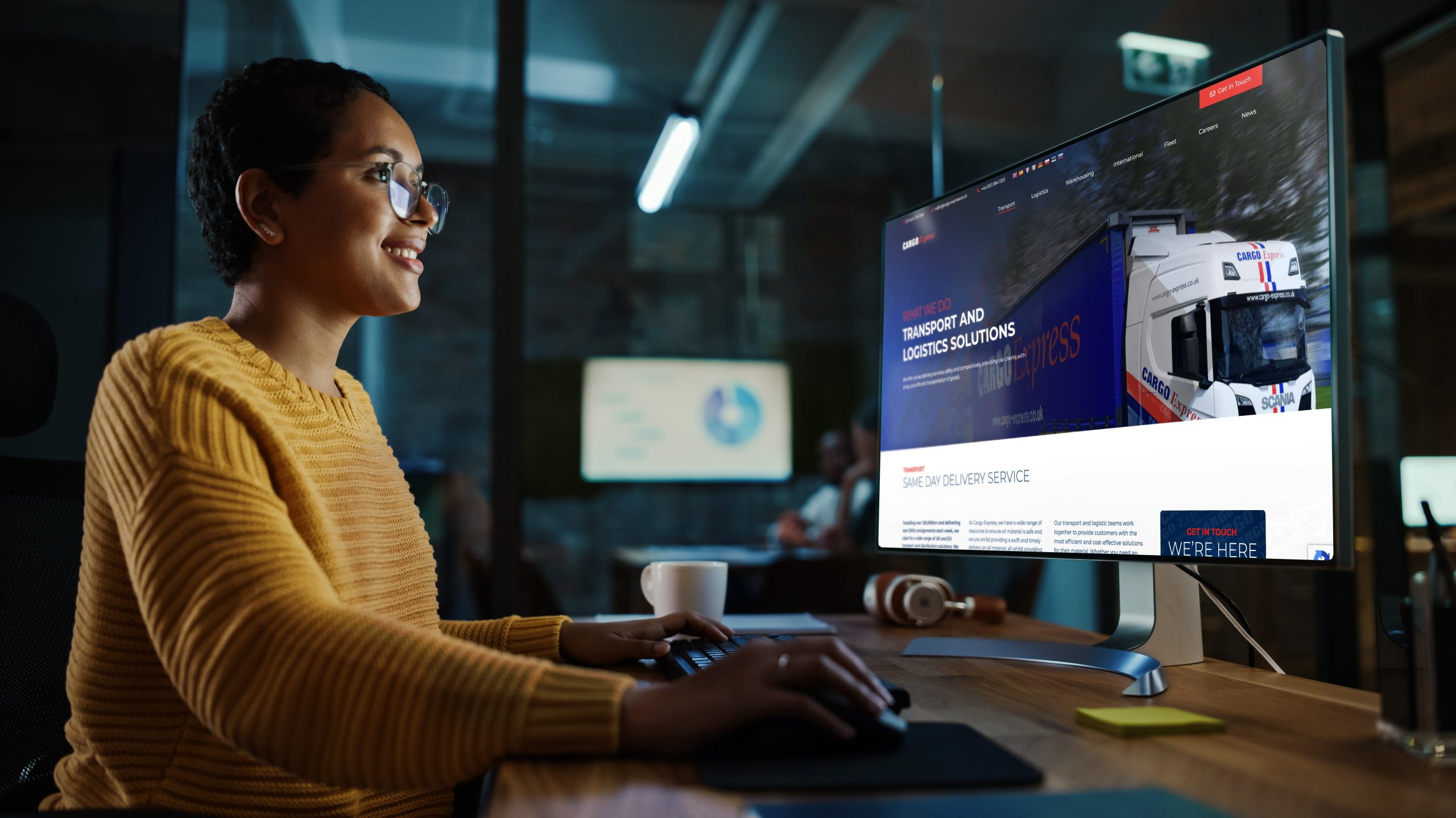 Woman using Cargo Express' branded website