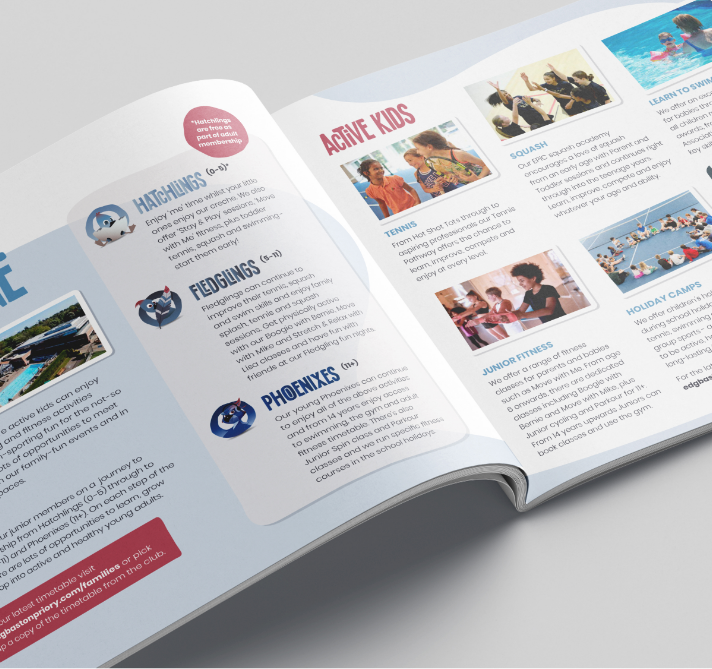 The booklet cover design and booklet interior design for Edgbaston Priory club
