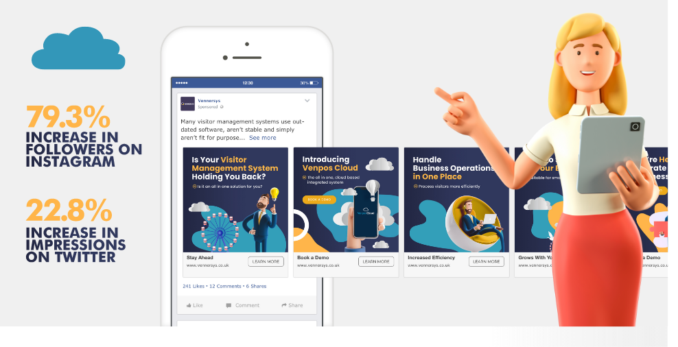 Mobile webpage design for Vennersys mobile website platform with performance statistics