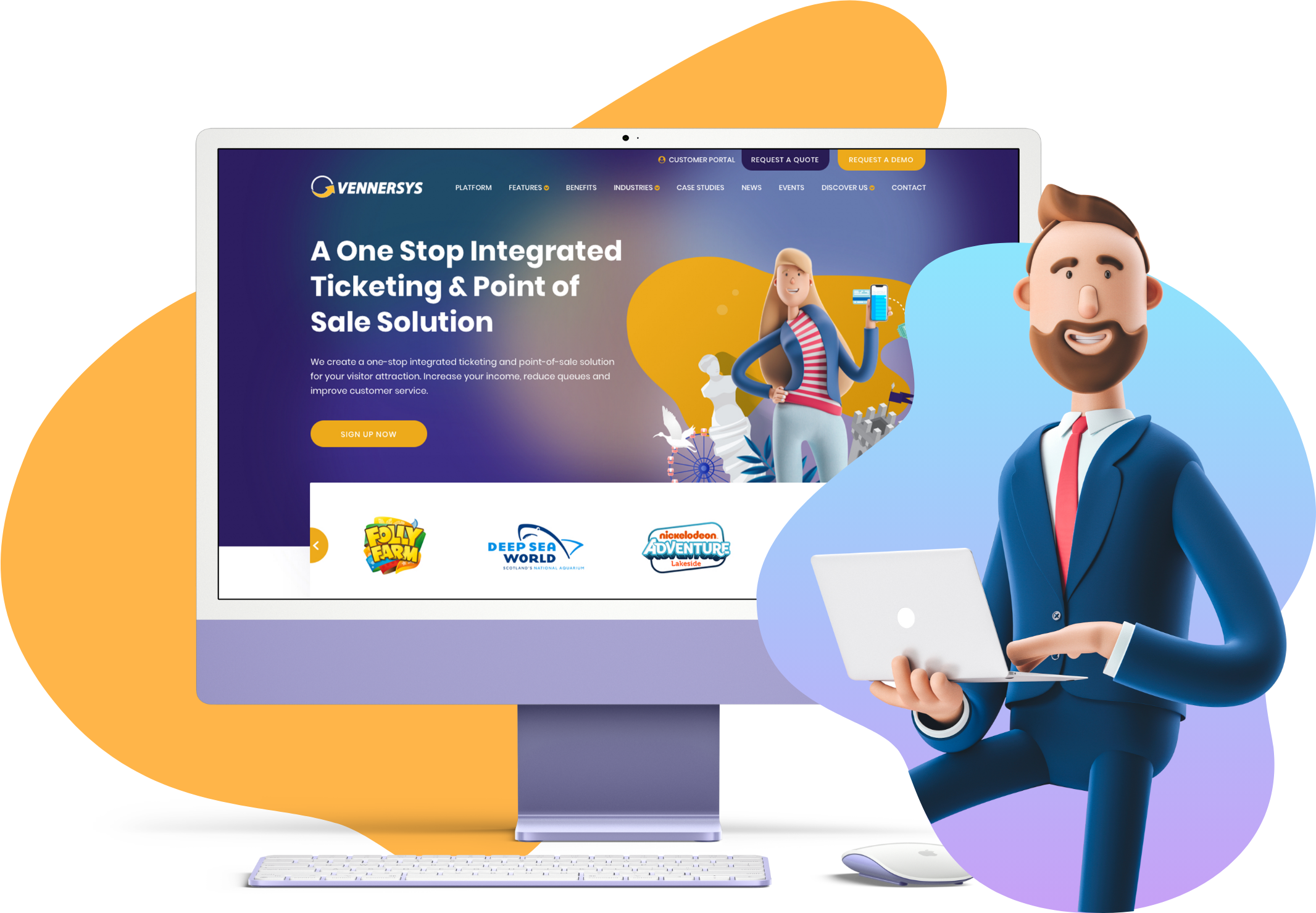 Vennersys branding design and homepage website layout on a computer screen