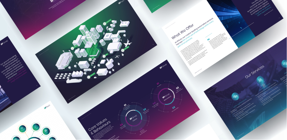 A variety of business card designs for XP Group