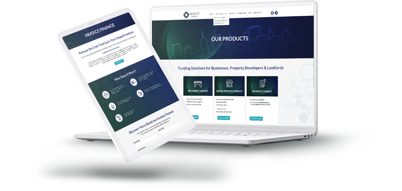 Acuity Finance website design with mobile website design and computer website design examples