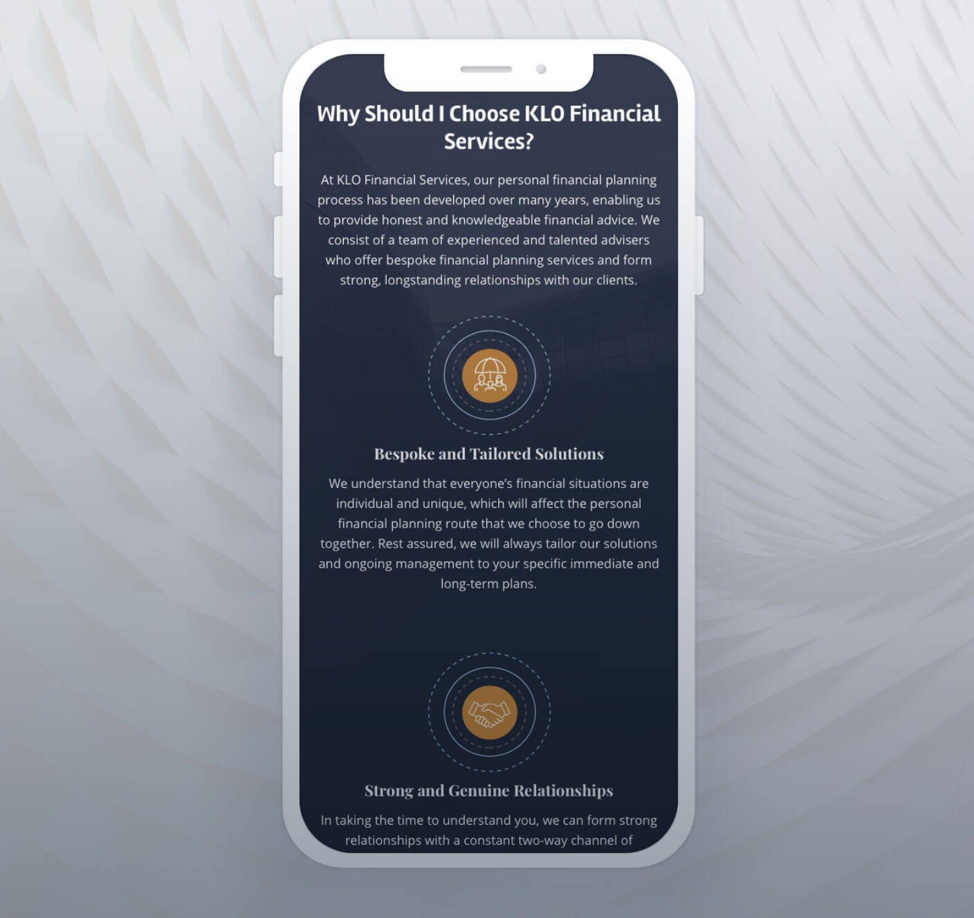 Mobile website design of KLO Financial's website