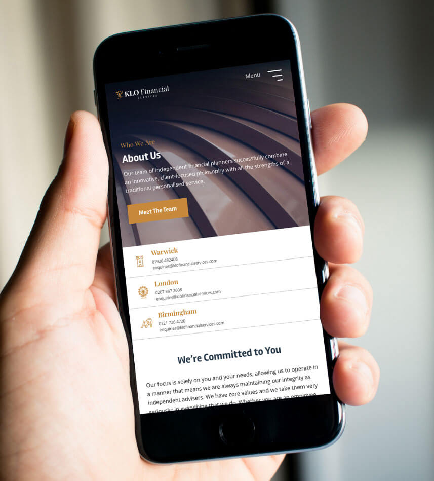 KLO Financial website design on mobile