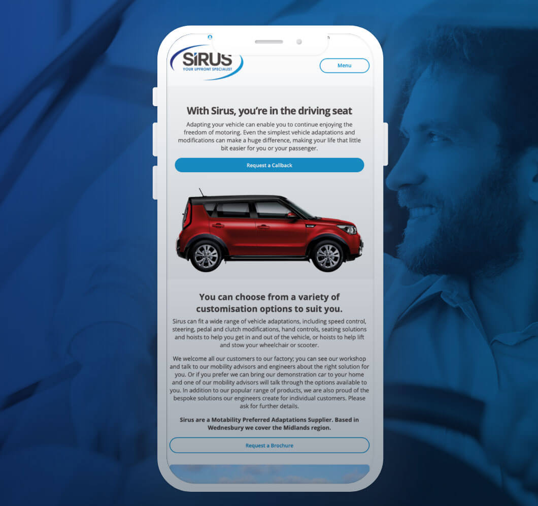 Sirus Automotive landing page design