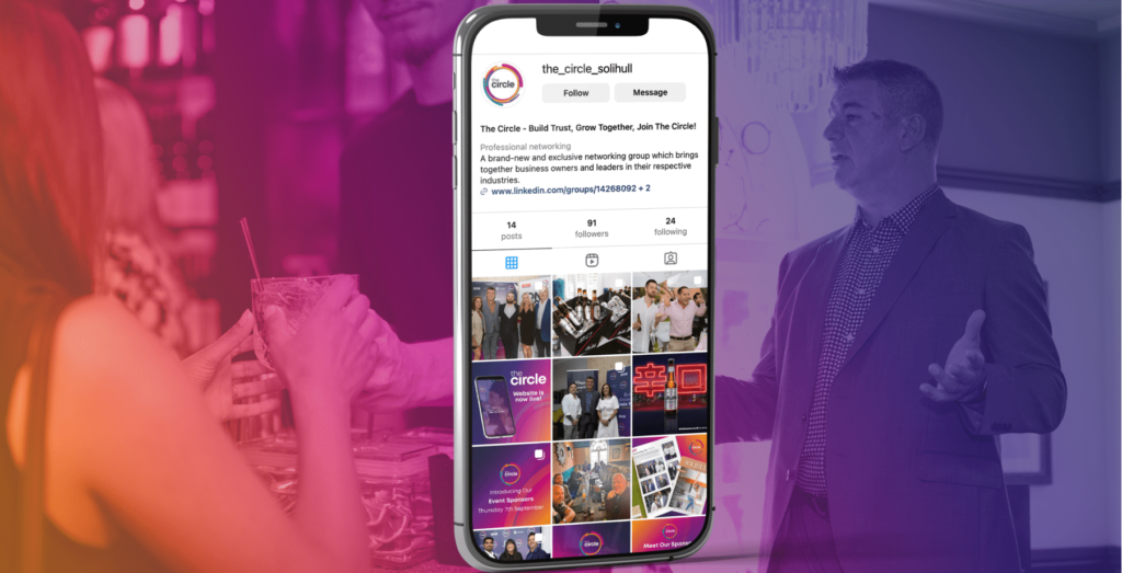 The Circle design for socials showcased on a mobile phone