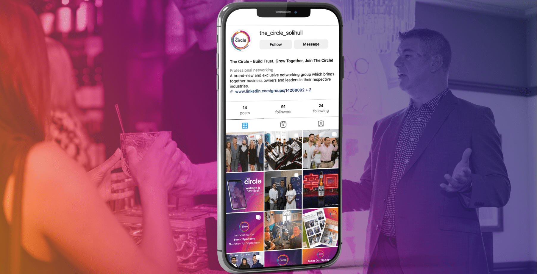 The Circle design for socials showcased on a mobile phone