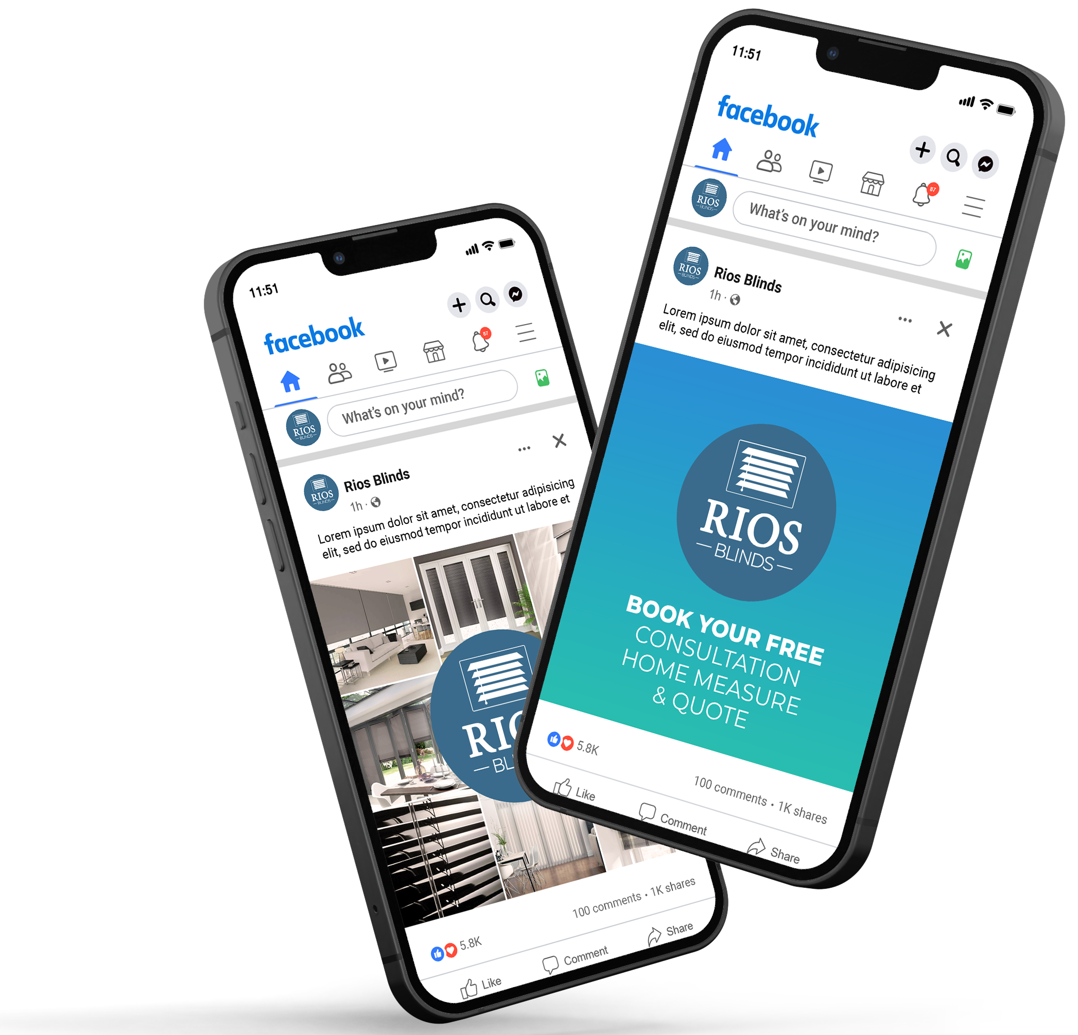 Mobile Facebook social media design work for Rios Blinds